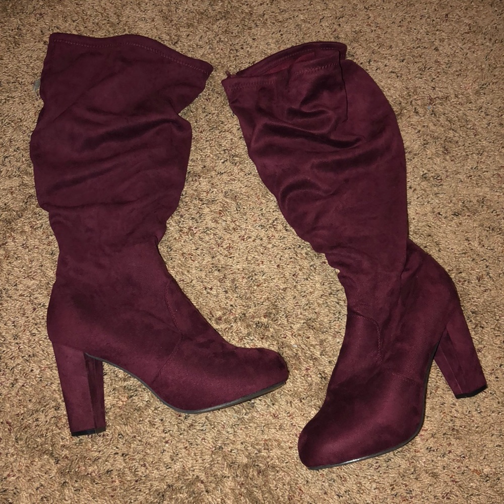 Tall maroon wide calf boots